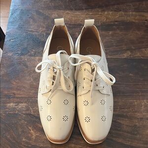 White Perforated Platform Lace-Up Shoes